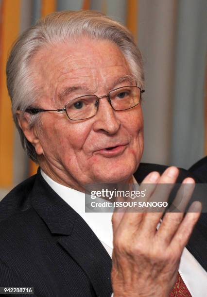 French lawyer and French former Foreign Minister Roland Dumas speak during a press conference with French lawyer Jacques Verges on January 2, 2011 in...