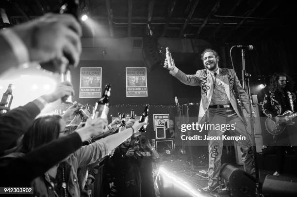 Post Malone performs onstage for Bud Light's Dive Bar Tour at the Exit/In on April 4, 2018 in Nashville, Tennessee.