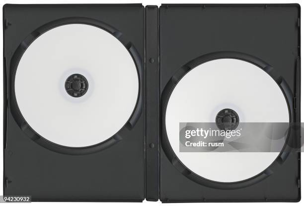 dvd discos de alta resolução em caixa de plástico no fundo branco - disco óptico imagens e fotografias de stock