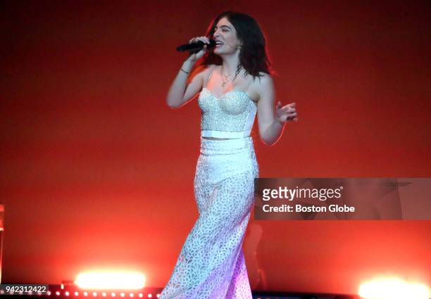 Lorde performs in concert at TD Garden in Boston on April 3, 2018.