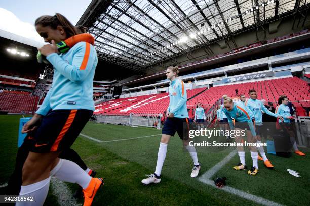 Vivianne Miedema of Holland Women, Danique Kerkdijk of Holland Women during the Training Holland Women at the Philips Stadium on April 5, 2018 in...