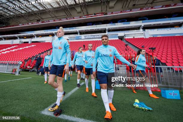 Danique Kerkdijk of Holland Women, Shanice van de Sanden of Holland Women during the Training Holland Women at the Philips Stadium on April 5, 2018...