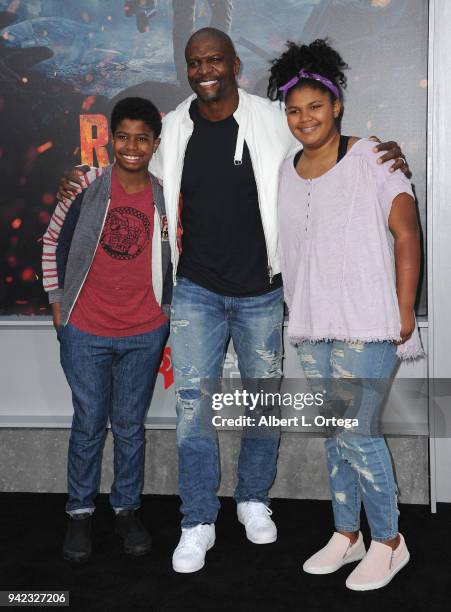 Isaiah Crews, Terry Crews and Wynfrey Crews arrive for the Premiere Of Warner Bros. Pictures' "Rampage" held at Microsoft Theater on April 4, 2018 in...