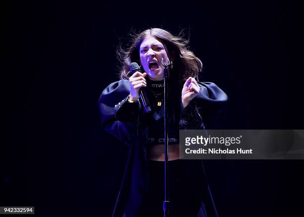 Lorde Performs at Melodrama World Tour at Barclays Center on April 4, 2018 in New York City.