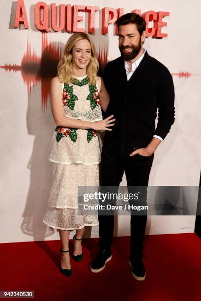 Emily Blunt and John Krasinski attend a screening of "A Quiet Place" at Curzon Soho on April 5, 2018 in London, England.