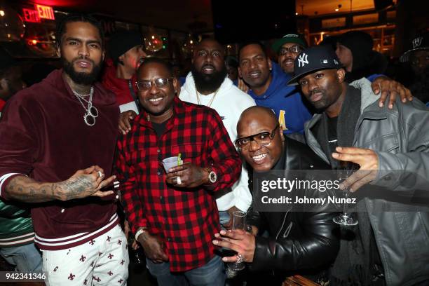 Dave East, Capone, Trae tha Truth, Jack Thriller, Tony Rock, and Kenny Rock attend the King Truth "Hometown Hero" Silent Listening Party at ESO on...