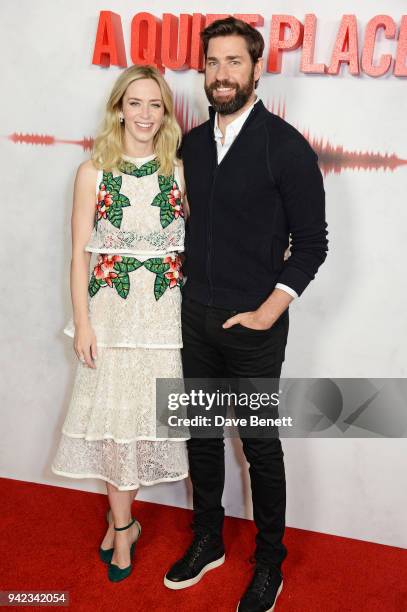 Emily Blunt and John Krasinski attend an immersive fan screening of "A Quiet Place" at The Curzon Soho on April 5, 2018 in London, England.