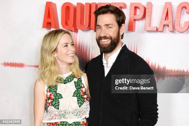 Emily Blunt and John Krasinski attend an immersive fan screening of "A Quiet Place" at The Curzon Soho on April 5, 2018 in London, England.