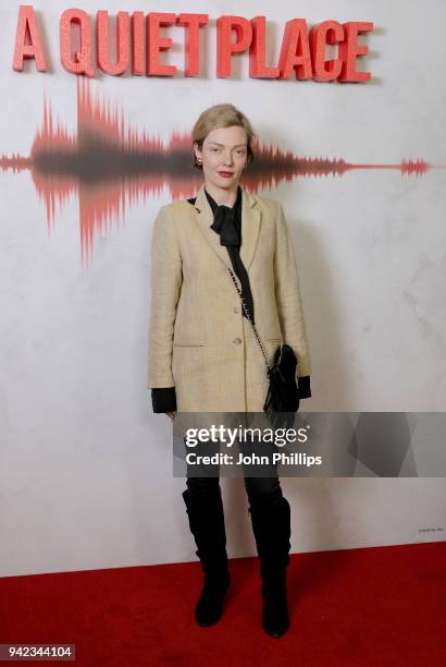 Camilla Rutherford attends "A Quiet Place" screening at the Curzon Soho on April 5, 2018 in London, England.