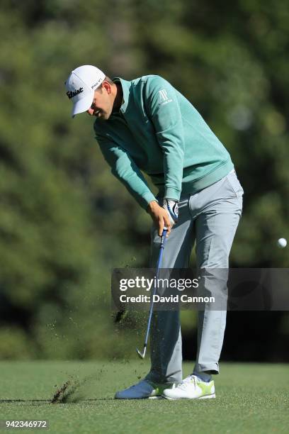 Bernd Wiesberger of Austria plays his second shot on the fifth hole during the first round of the 2018 Masters Tournament at Augusta National Golf...