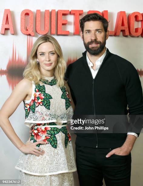 Actor Emily Blunt and actor and director John Krasinski attend "A Quiet Place" screening at the Curzon Soho on April 5, 2018 in London, England.
