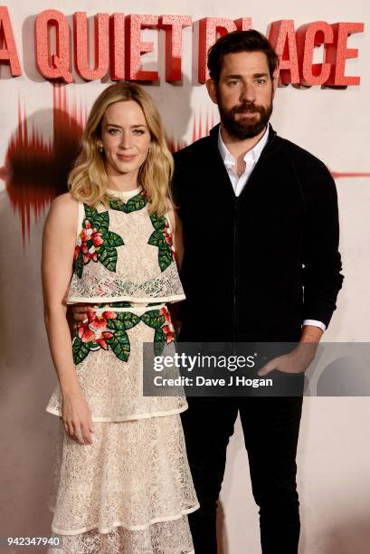 Emily Blunt and John Krasinski attend a screening of "A Quiet Place" at Curzon Soho on April 5, 2018 in London, England.