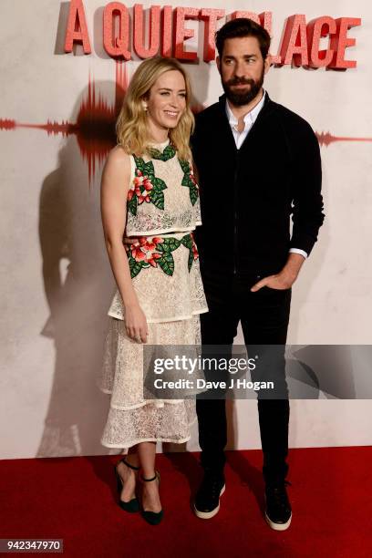 Emily Blunt and John Krasinski attend a screening of "A Quiet Place" at Curzon Soho on April 5, 2018 in London, England.