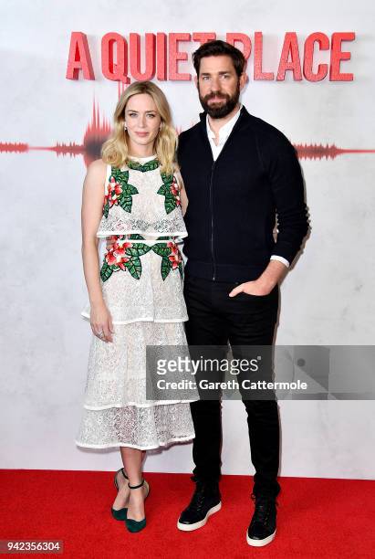 Emily Blunt and John Krasinski attend an immersive VIP Fan Screening of 'A Quiet Place' on April 5, 2018 in London, England.