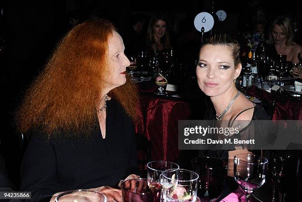 Grace Coddington and Kate Moss attend the British Fashion Awards at the Royal Courts of Justice, Strand on December 9, 2009 in London, England.