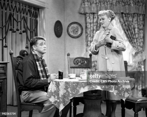 Television situation comedy Our Miss Brooks, episode The Birthday Bag. Pictured left to right, Richard Crenna and Eve Arden . Image dated September...