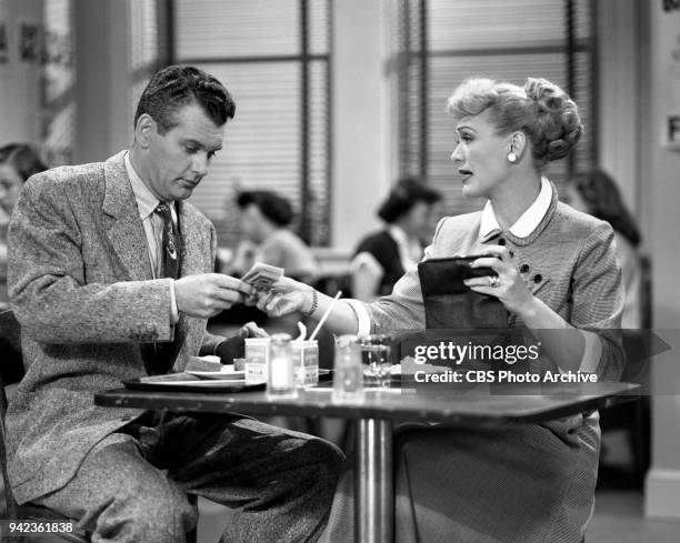 Television situation comedy Our Miss Brooks, episode The Birthday Bag. Pictured left to right, Robert Rockwell and Eve Arden . Image dated September...