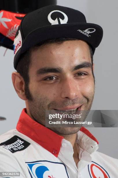 Danilo Petrucci of Italy and Pramac Racing smiles during the press conference pre-event during the MotoGp of Argentina - Previews on April 5, 2018 in...