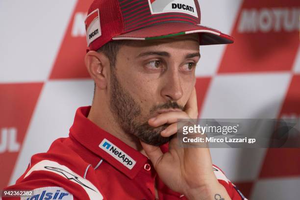 Andrea Dovizioso of Italy and Ducati Team looks on during the press conference pre-event during the MotoGp of Argentina - Previews on April 5, 2018...