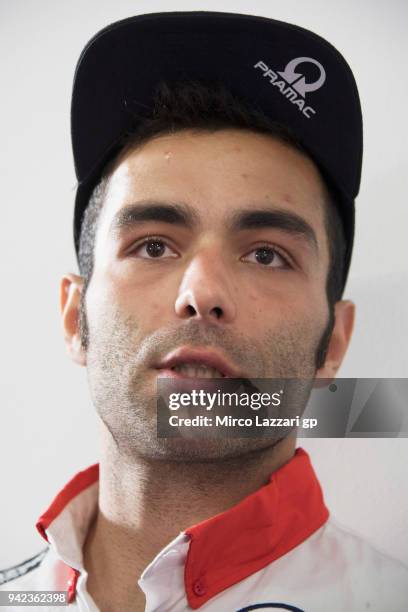 Danilo Petrucci of Italy and Pramac Racing speaks during the press conference pre-event during the MotoGp of Argentina - Previews on April 5, 2018 in...