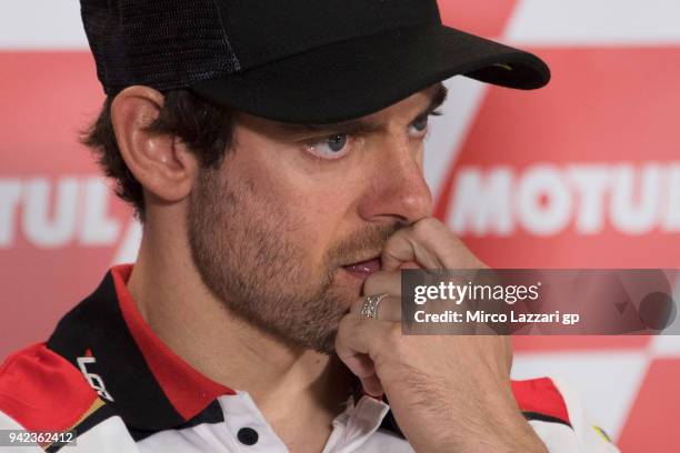 Cal Crutchlow of Great Britain and LCR Honda looks on during the press conference pre-event during the MotoGp of Argentina - Previews on April 5,...