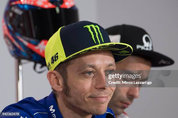 Valentino Rossi of Italy and Movistar Yamaha MotoGP looks on during the press conference pre-event during the MotoGp of Argentina - Previews on April...