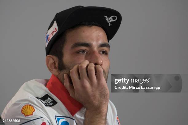 Danilo Petrucci of Italy and Pramac Racing looks on during the press conference pre-event during the MotoGp of Argentina - Previews on April 5, 2018...