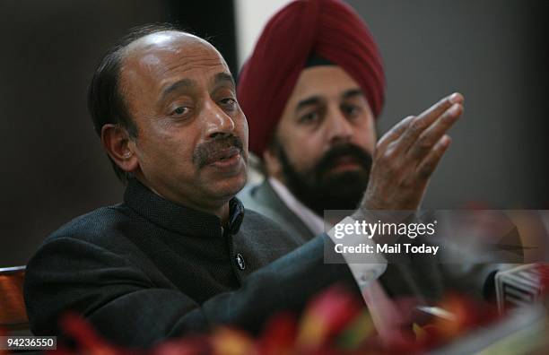 Senior political leader Vijay Goel speaks on his expulsion from the Commonwealth Games Committe at a press conference in New Delhi on Tuesday,...