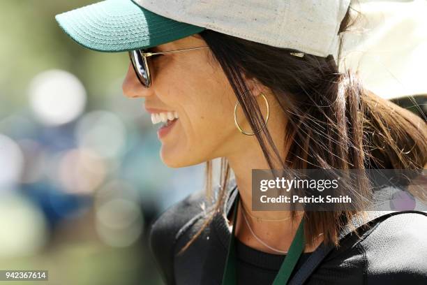 Allison Stokke walks the grounds during the first round of the 2018 Masters Tournament at Augusta National Golf Club on April 5, 2018 in Augusta,...