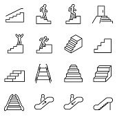 Staircase icons set. Line with Editable stroke