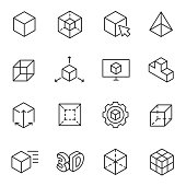 3D modeling icon set, 3-dimensional model Line with Editable stroke