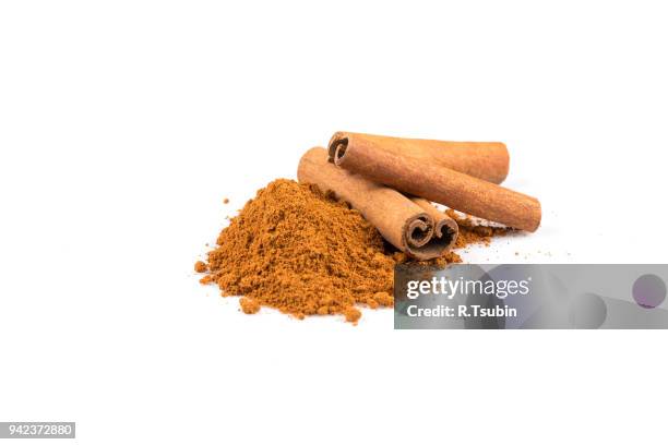 cinnamon sticks with powde - food additive stock pictures, royalty-free photos & images