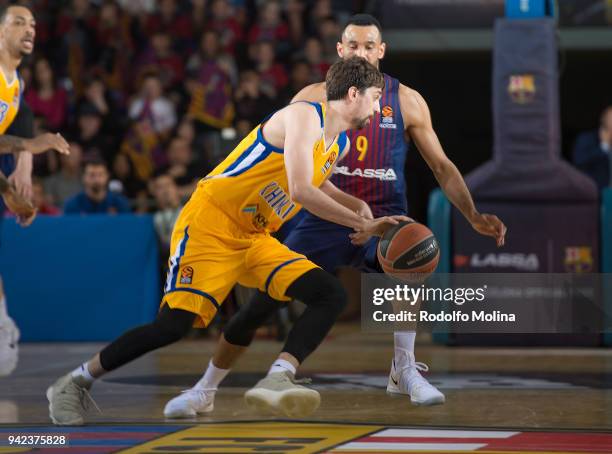 Alexey Shved, #1 of Khimki Moscow Region in action during the 2017/2018 Turkish Airlines EuroLeague Regular Season Round 30 game between FC Barcelona...