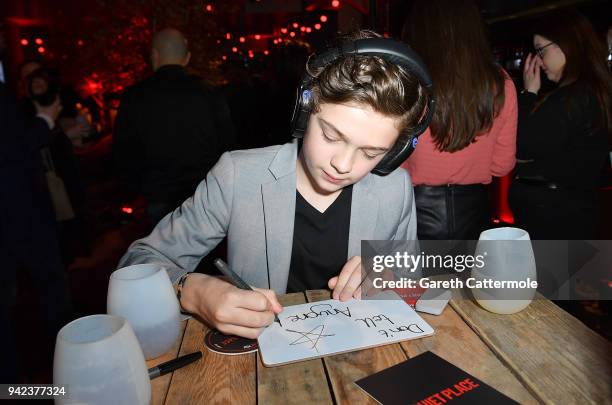 Noah Jupe attends an immersive VIP Fan Screening of 'A Quiet Place' on April 5, 2018 in London, England.