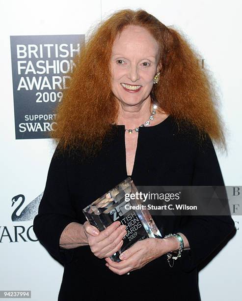 Vogue creative director Grace Coddington receives the Issabella Blow award for fashion creator during the British Fashion Awards at Royal Courts of...