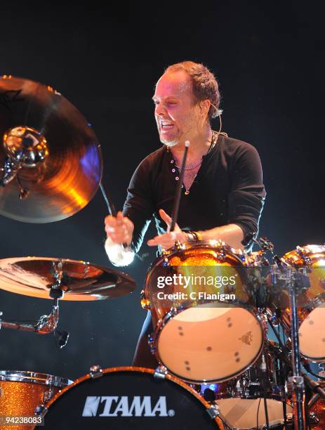 Drummer Lars Ulrich of Metallica performs at ARCO Arena on December 8, 2009 in Sacramento, California.