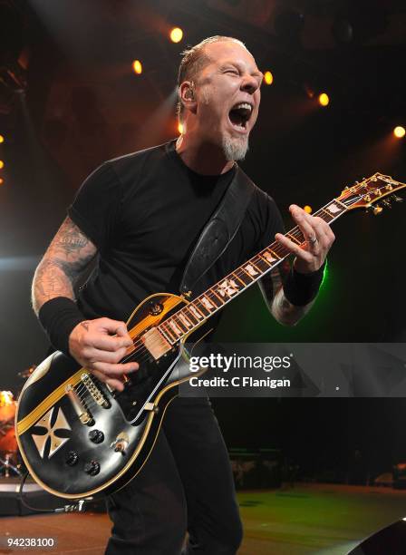 Lead Vocalist and Guitarist James Hetfield of Metallica performs at ARCO Arena on December 8, 2009 in Sacramento, California.