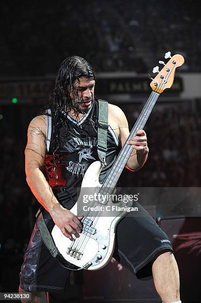 Bassist Robert Trujillo of Metallica performs at ARCO Arena on December 8, 2009 in Sacramento, California.