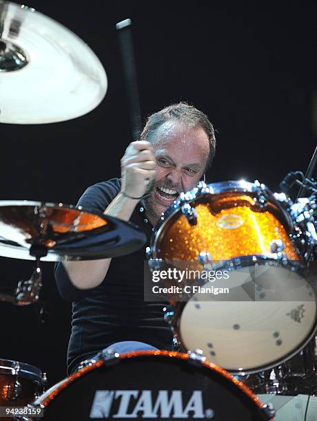 Drummer Lars Ulrich of Metallica performs at ARCO Arena on December 8, 2009 in Sacramento, California.