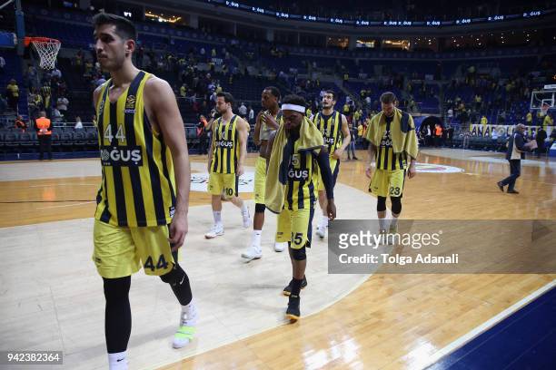 Fenerbahce Dogus players after 2017/2018 Turkish Airlines EuroLeague Regular Season Round 30 game between Fenerbahce Dogus Istanbul and Unicaja...