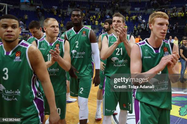 Unijaca Malaga players in action during the 2017/2018 Turkish Airlines EuroLeague Regular Season Round 30 game between Fenerbahce Dogus Istanbul and...