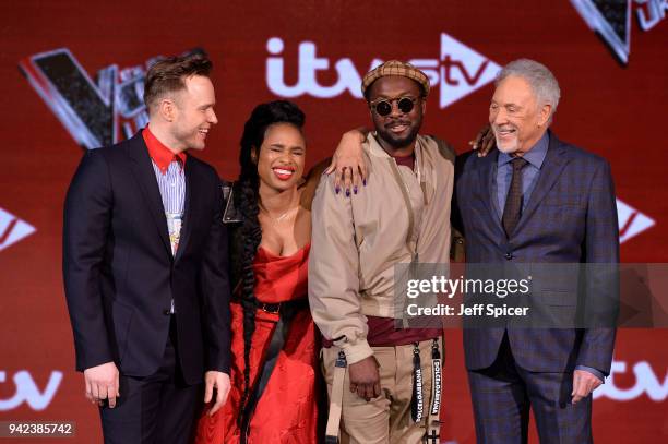 The Voice UK Judges Olly Murs, Jennifer Hudson, Tom Jones and will.i.am attend the pre-final event for 'The Voice' at Elstree Studios on April 5,...