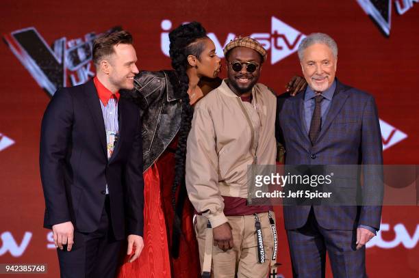 The Voice UK Judges Olly Murs, Jennifer Hudson, Tom Jones and will.i.am attend the pre-final event for 'The Voice' at Elstree Studios on April 5,...