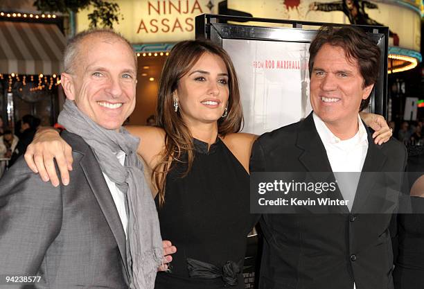 Producer/choreographer John Deluca, actress Penelope Cruz and director Rob Marshall arrive at the Los Angeles premiere of the Weinstein Company's...