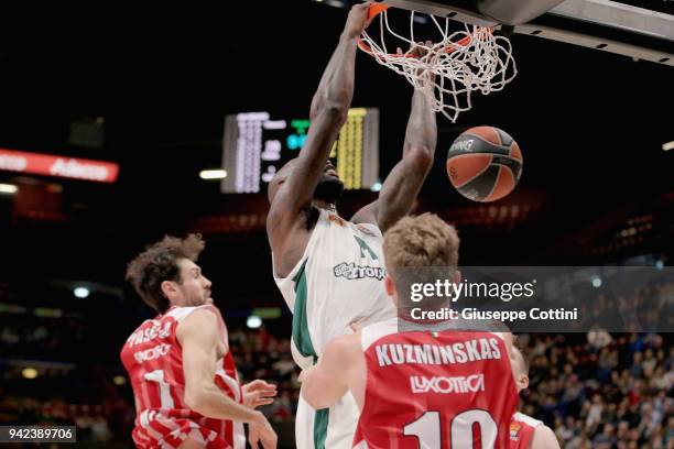 James Gist, #14 of Panathinaikos Superfoods Athens in action during the 2017/2018 Turkish Airlines EuroLeague Regular Season Round 30 game between AX...