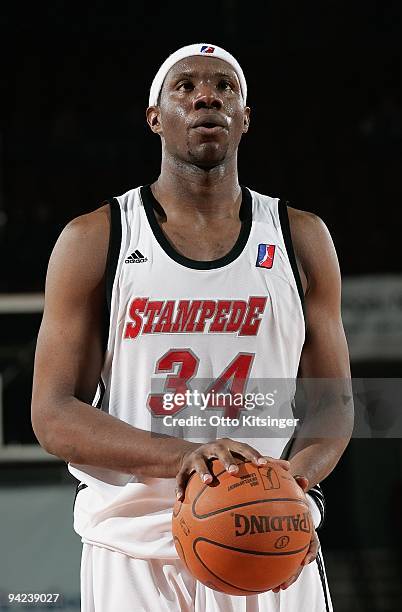 Mathis of the Idaho Stampede shoots a free throw during the D-League game against the Reno Bighorns at Qwest Arena on November 28, 2009 in Boise,...