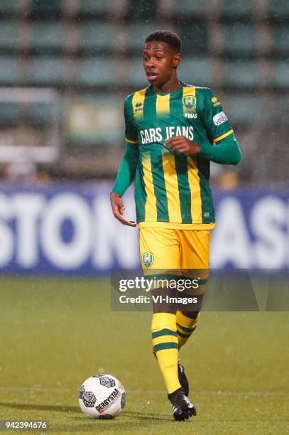 Shaquille Pinas of ADO Den Haag during the Dutch Eredivisie match between ADO Den Haag and VVV Venlo at Cars Jeans stadium on January 20, 2018 in The...