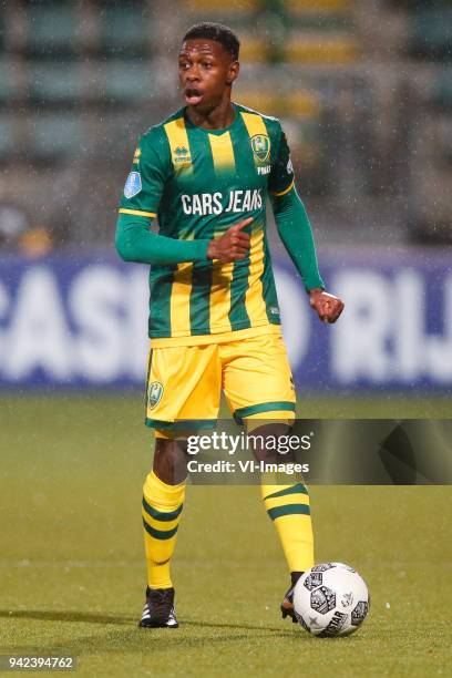 Shaquille Pinas of ADO Den Haag during the Dutch Eredivisie match between ADO Den Haag and VVV Venlo at Cars Jeans stadium on January 20, 2018 in The...