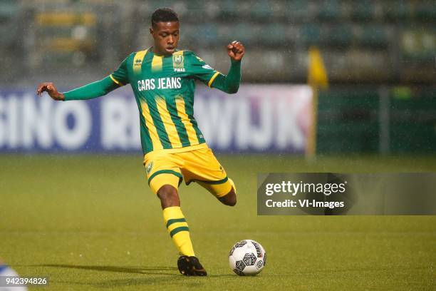 Shaquille Pinas of ADO Den Haag during the Dutch Eredivisie match between ADO Den Haag and VVV Venlo at Cars Jeans stadium on January 20, 2018 in The...