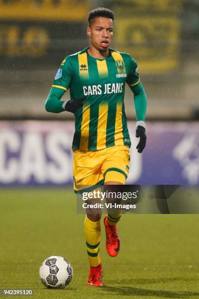 Tyronne Ebuehi of ADO Den Haag during the Dutch Eredivisie match between ADO Den Haag and VVV Venlo at Cars Jeans stadium on January 20, 2018 in The...